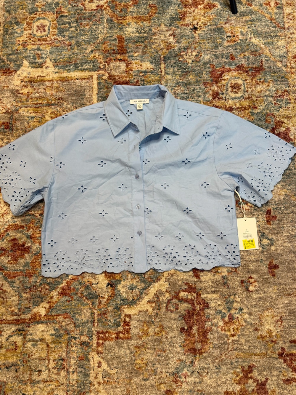 Free assembly- Light Blue Eyelet Cotton Short-Sleeve Shirt